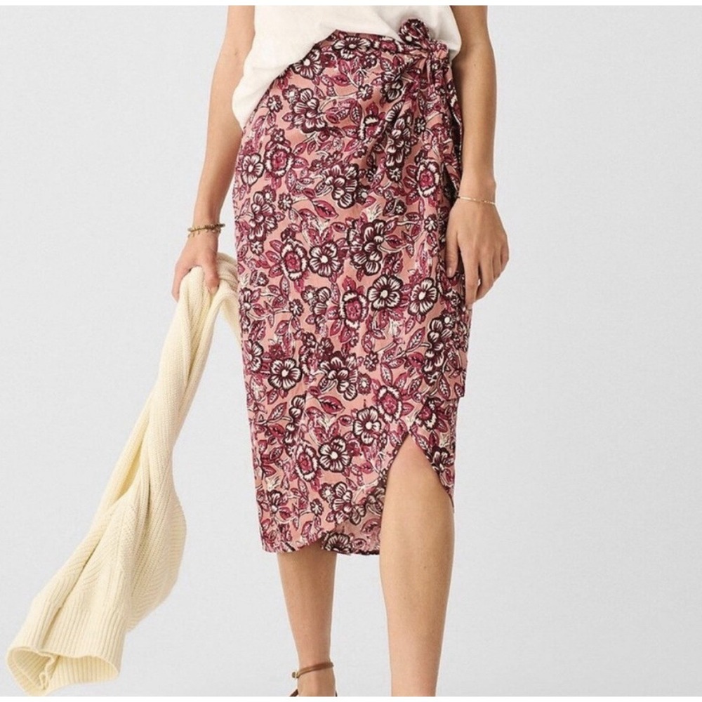 Faherty Pacific Linen Wrap Midi Skirt Rose Dessert Large Boho Floral Cottagecore